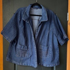 Penningtons Blue Denim Jacket, flared and cropped with cute pocket details